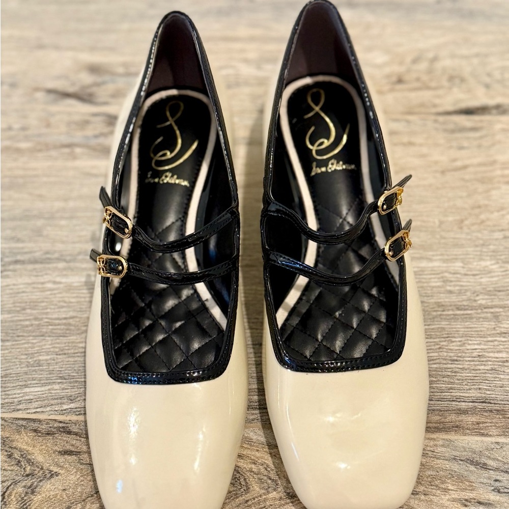 Sam Edelman Ivory & Black Mary Jane Block Heel Size 6